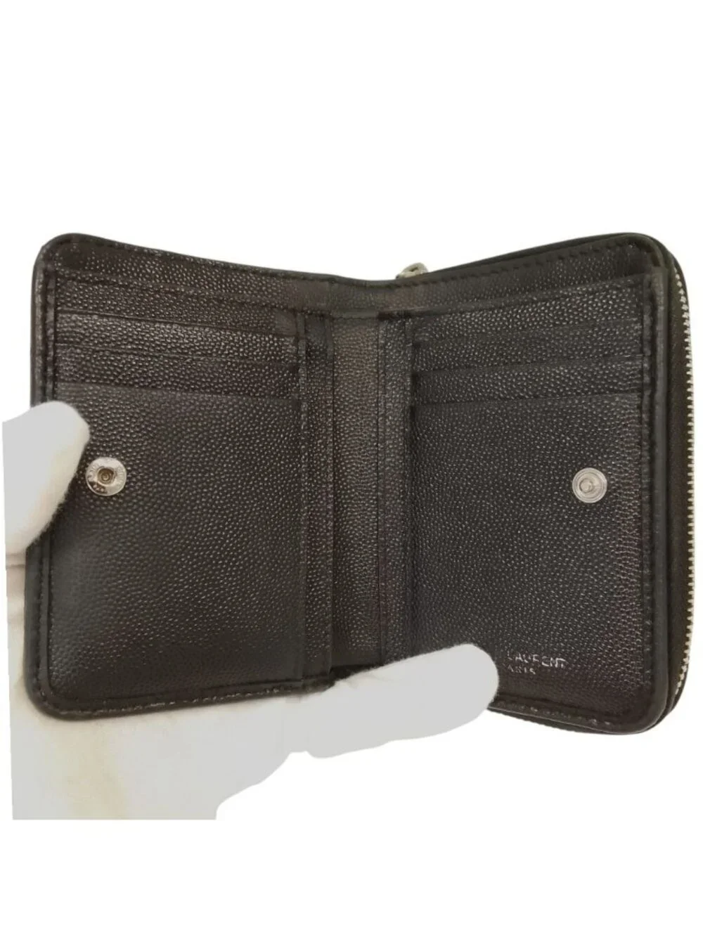 Saint Laurent Cassandra V-stitch Bifold Wallet Black Pre Owned - Picture 5 of 10